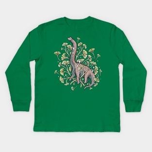 Brachio Ginkgo Botanical Dinosaur Kids Long Sleeve T-Shirt